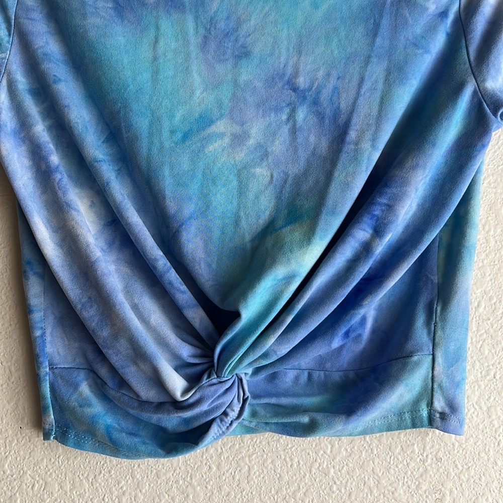 Blue Tie Dye Cropped Top Twist Front Blouse Heart & Hips Large Petite - Picture 6 of 11